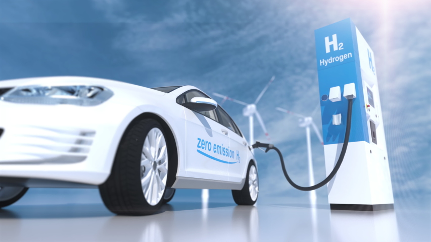 Hydrogen logo on gas stations fuel dispenser. h2 combustion engine for emission free ecofriendly transport. 3d rendering tracking shot | Shutterstock HD Video #1055521181