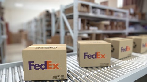 Boxes Fedex Logo On Conveyor Editorial Stock Footage Video (100% ...