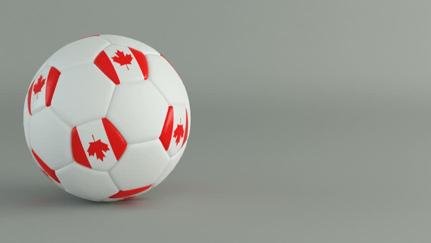 3D Render of spinning soccer ball with flag of Canada