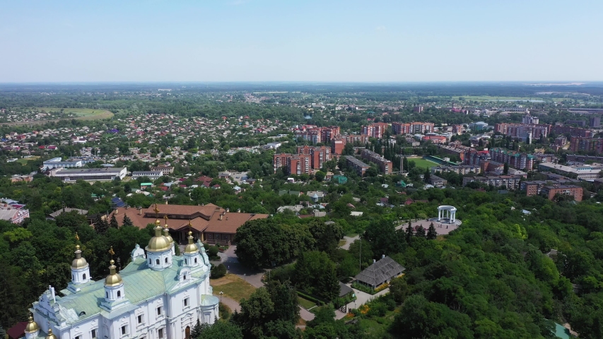 Poltava city beautiful landscape Ukraine aerial view.
