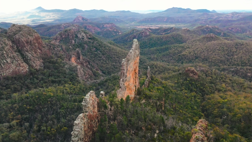 Amazing tall cliff rock formation in Australian wilderness, aerial view