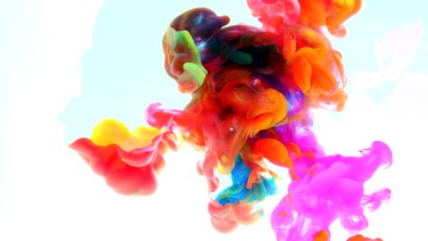 4K , Color paint drops in water. Colorful ink in water, 4K footage luxury colors.