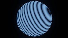 HD video animation of a 3d render glowing blue sphere or ball with the ring texture moving around the sphere in 360.