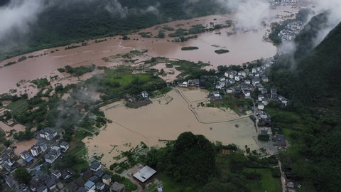 China Flooding Yulong River Region Flood Stock Footage Video (100% ...