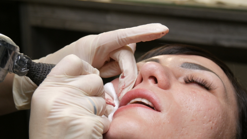 Microblading Lip Tattoo Special Coloring Pigment Stock Footage Video