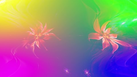 Psychedelic mesmerizing bright rainbow color changing abstract fractal background with intricate changing wavy and twisted space flowers.