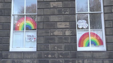 Rainbow sign drawn by children in Edinburgh for the NHS & carers