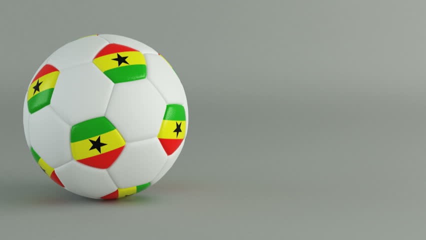 3D Render of spinning soccer ball with flag of Ghana