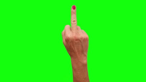 Woman Hand Showing Fuck You Middle Finger Sign Symbol with Green Screen background