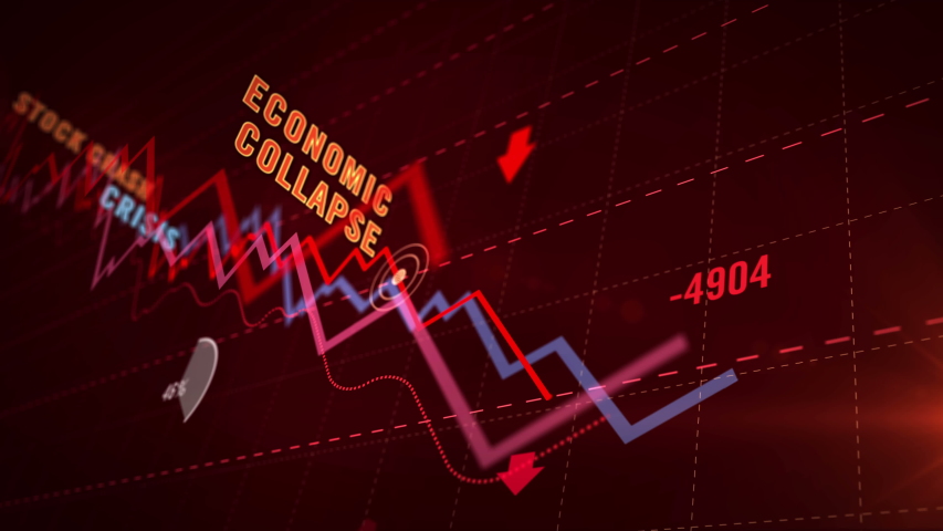 Global crisis red down chart. Business stagnation, bear market, stock exchange crash, financial loss and economic collapse concept graph. Decline diagram abstract 3d animation. Royalty-Free Stock Footage #1055594144