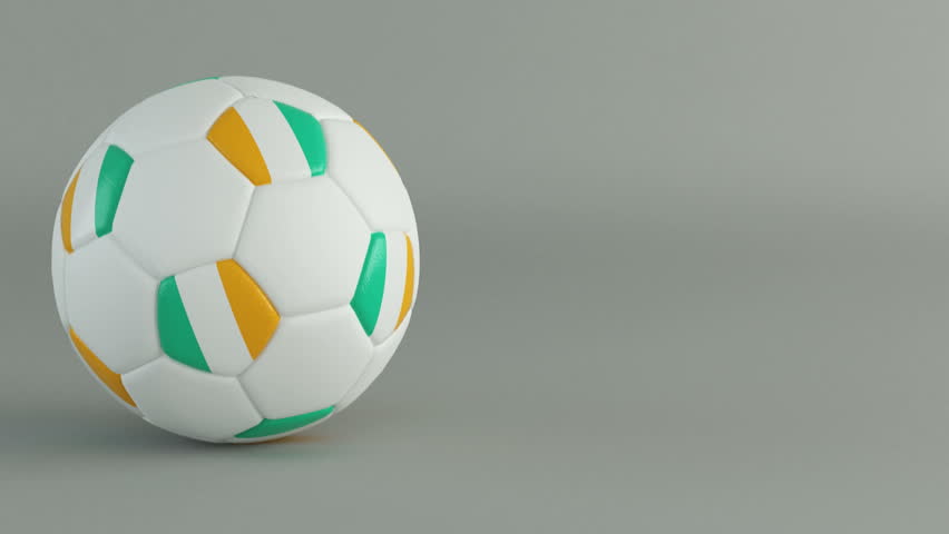 3D Render of spinning soccer ball with flag of Ivory Coast