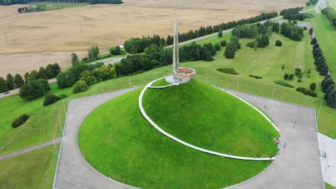 Belarus, aerial View of the mound of Glory monument, Minsk region, monument in Europe, 4K