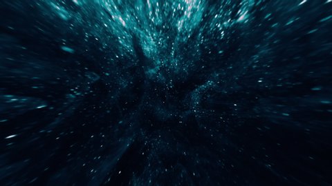Sparkles abstract background. Underwater abyss. Teal blue glitter bubbles hypnotic motion.