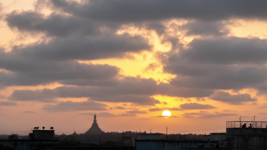 Dark Clouds Rolling In The Sky As The Sun Sets Over Mumbai City - Time Lapse