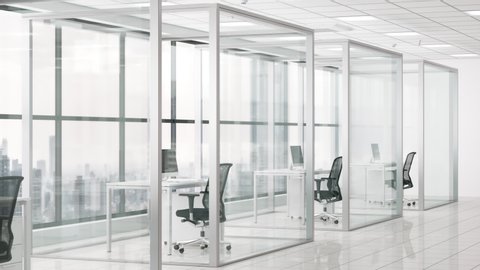 3d Rendering of Social Distancing in Modern Office With Glass Cubicle