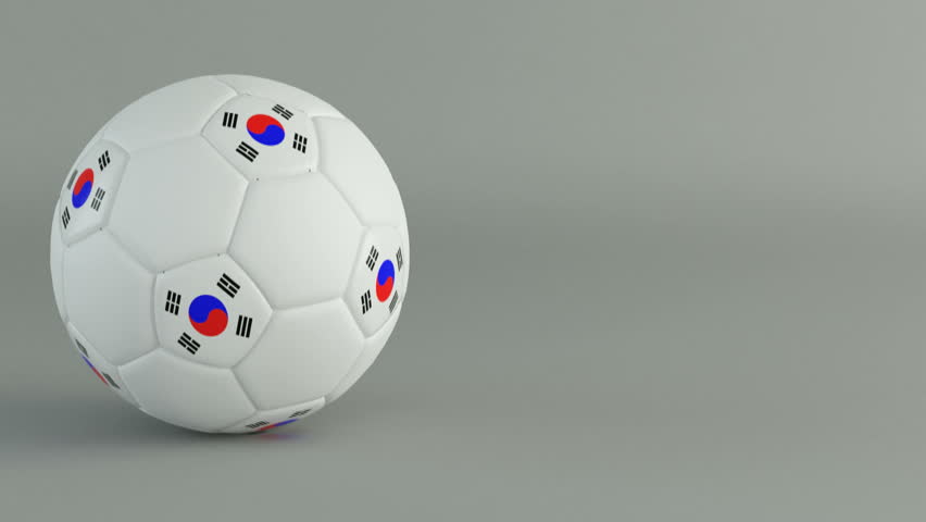3D Render of spinning soccer ball with flag of Korea