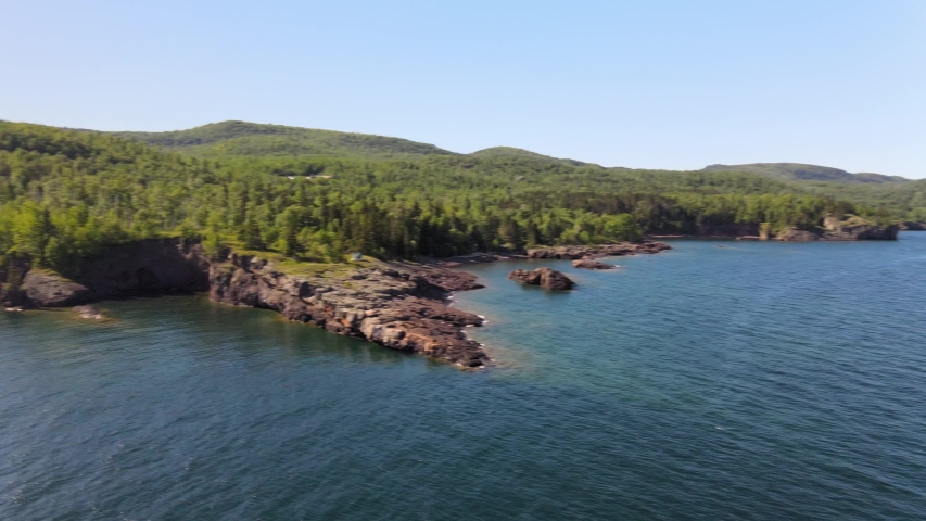 Aerial view of Minnesota landscape at lake superior