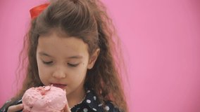 4k slowmotion video where cute girl eating a tasty donut.