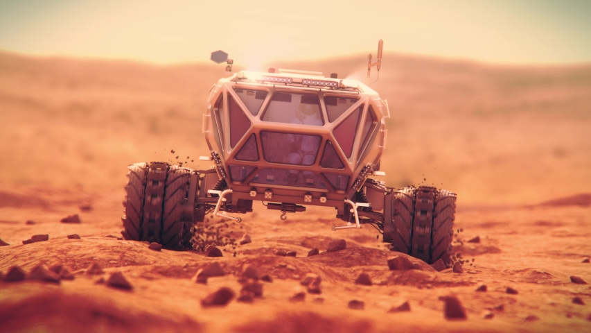 Martian heavy rover moves over rough terrain of Mars