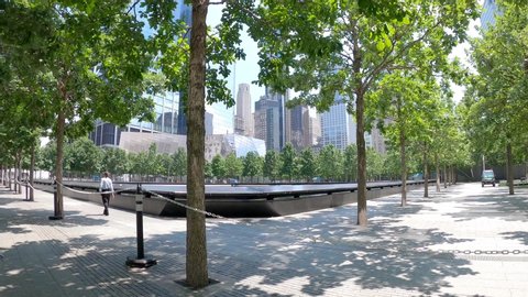 New York, NY, June 28, 2020: An extremely empty 911 Memorial and Museum because tourists are discouraged from visiting New York City during Covid-19 Phase 3. 