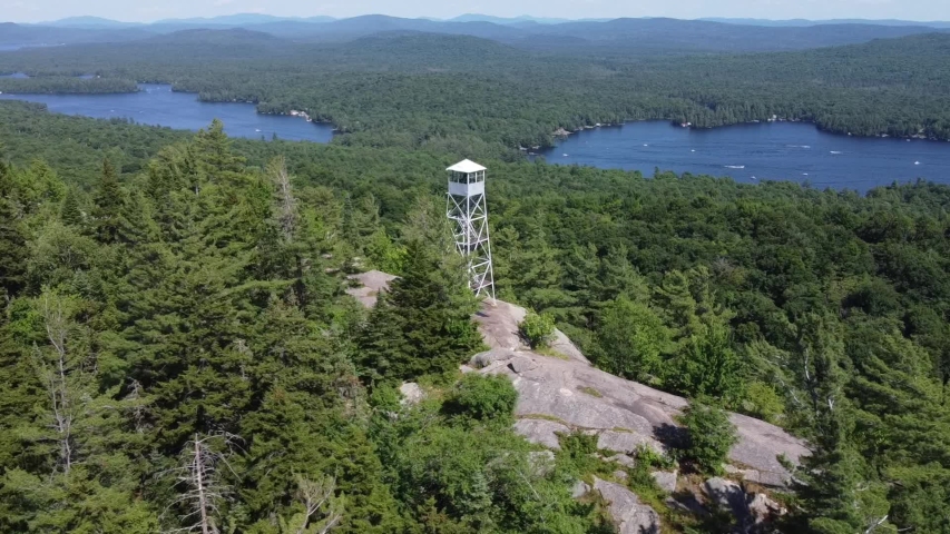 Aerial view of the Fire Tower on the Bald Mountain at Adirondacks