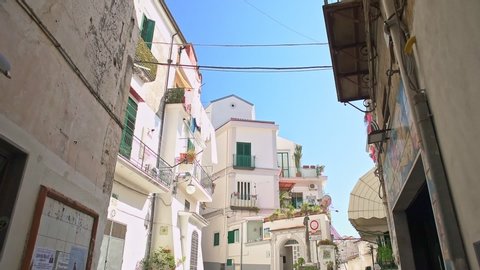 Vietri sul Mare, Italy. July 8th, 2020. Picturesque narrow street. Vietri sul Mare is the first town on the Amalfi Coast starting from the south.