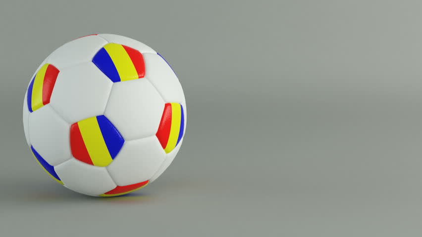 3D Render of spinning soccer ball with flag of Romania