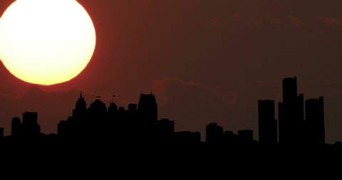 Detroit, United States Skyline Silhouette Sunset Timelapse