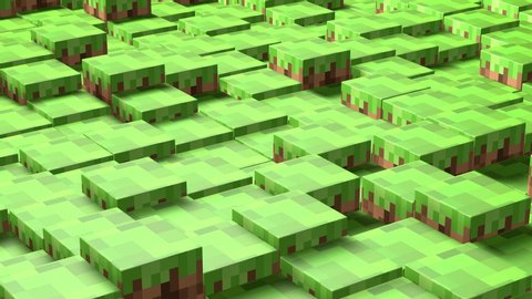 3D Abstract cubes loop. Video game isometric geometric mosaic waves pattern. Construction of hills landscape using brown and green grass blocks. 4K animation