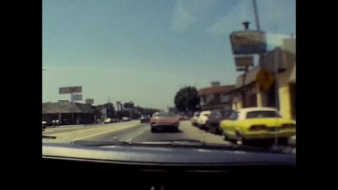 Anaheim, California / USA - CIRCA 1983: Car trip from Los Angeles to Anaheim on the highway. 