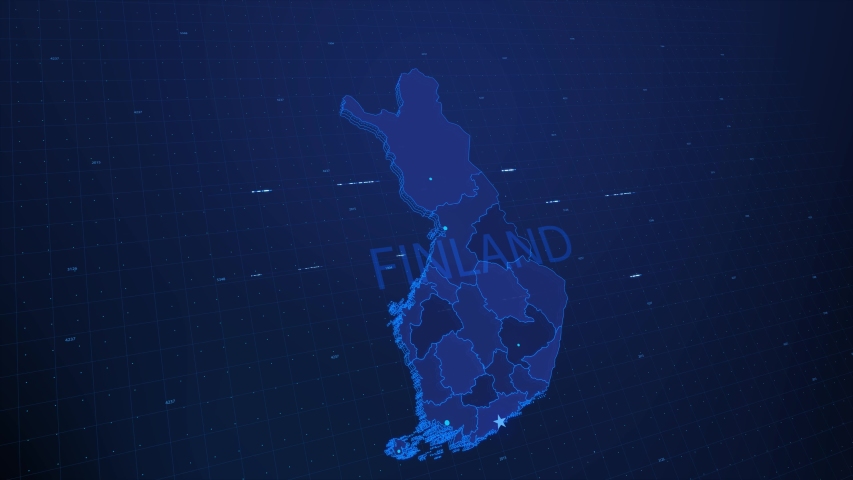 A stylized rendering of the finland map conveying the modern digital age and its emphasis on global connectivity among people