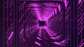 Violet Background in style of high-tech future. Sci-fi square tunnel transformer. Abstract pattern of a portal engine, animation in loop. 4k video