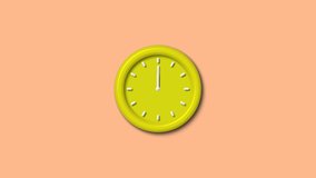 New yellow color 3d wall clock animation video footage on brown light background