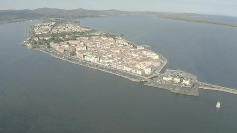 aerial view of the seaside town of orbetello on the coasts of the tuscan maremma unedited video color dlog-m