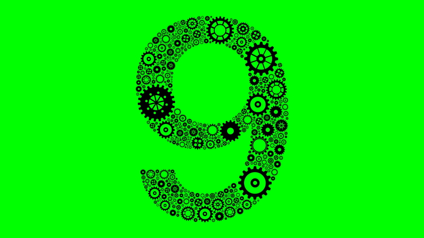 Animation of number 9 made out of gears.
