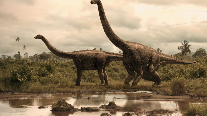 Sauropods Die from the heat blast of a meteor impact Royalty-Free Stock Footage #1055726744