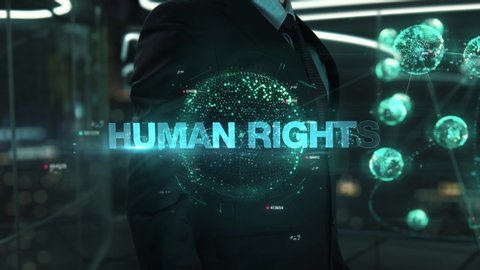 Businessman with Human Rights hologram concept