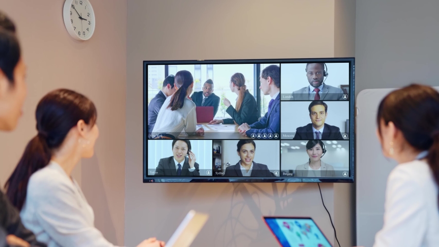 Video conference concept. Telemeeting. Videophone. Teleconference. Royalty-Free Stock Footage #1055728592
