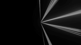 Computerized animation of dark black space with white rays of light emitting from a central source. Motion graphics. VJ loops.