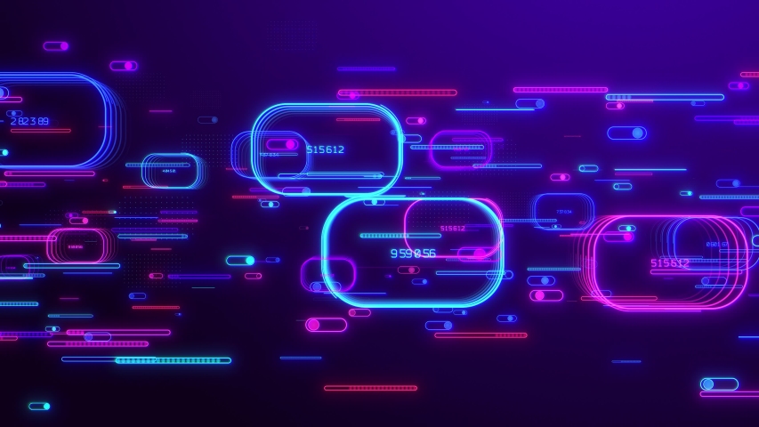 Neon different rounded rectangles elements move in a horizontal direction, blue red pink violet spectrum, fluorescent ultraviolet light, 4k seamless loop cg animation

 Royalty-Free Stock Footage #1055759771