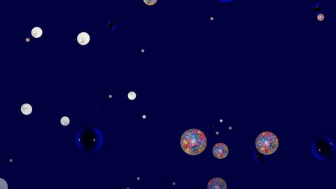 Bubble oil on water background blue color. Flying abstract glass or water blobs or drops. 3d animation of 4k UHD. Soap Bubbles Isolated. Air bubbles floating from sea bottom to the water surface