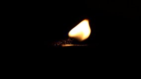 Burning oil lamp and movement by air with Black background video. Closeup.