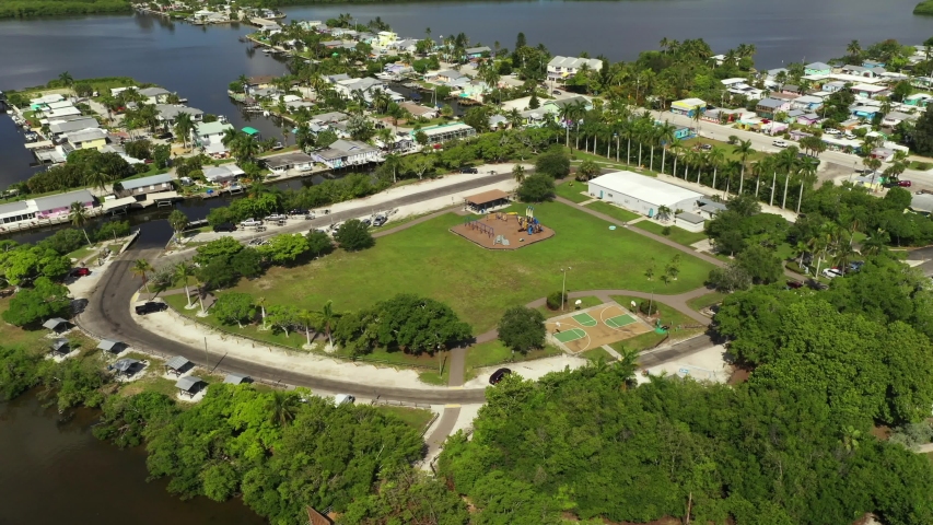 Playground and park in Matlacha Florida aerial shot