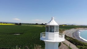 video from a drone near the sea near the lighthouse