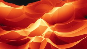 Beautiful abstract 3D surface with glitter sparkles, abstract 3d waves run on surface in loop. Red orange gradient, soft matte material with light inner glow. Smoothly 4k animation