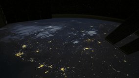 ISS Time-lapse Video of Earth seen from the International Space Station with dark sky and city lights at night over Pakistan to India , Time Lapse 1080p. Images courtesy of NASA.
