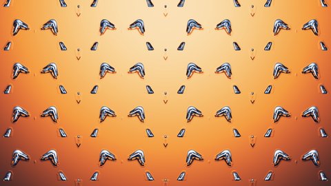 Abstract background with shiny symmetrical plastic shapes. Loop bright orange animation.