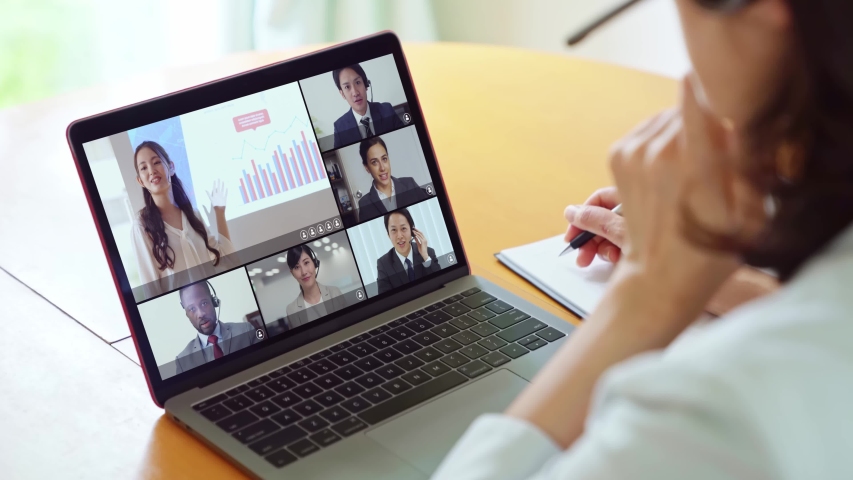 Video conference concept. Teleconference. Telemeeting. Webinar. Online seminar. e-Learning. Royalty-Free Stock Footage #1055788709