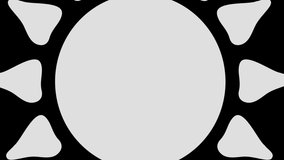 The graphic object in the shape of the sun in black and white with a stroboscopic and hypnotic effect. which rotates clockwise, decreasing the size from the full screen to the disappearance in the center.