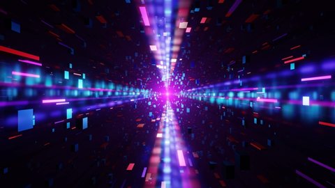 Abstract three-dimensional space. Different cubes in move in space. Moving background. Loop 4K animation